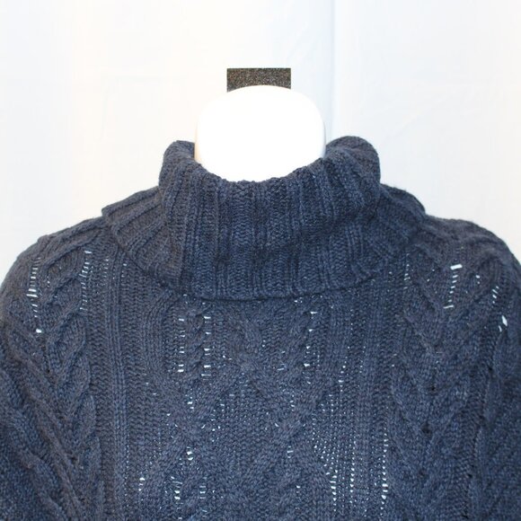L.O.G.G. H&M Women's Chunky Cable Knit Long Sleeve Turtleneck Navy Sweater Small - Picture 3 of 10